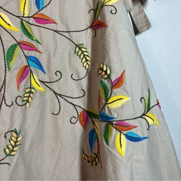 BCBGMaxAzria Tan Floral Button Tie Waist A-Line Skirt Womens Size Medium - Picture 2 of 8